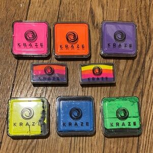 Kraze neon uv blacklight face paint set with two neon spilt cakes cheer bliss